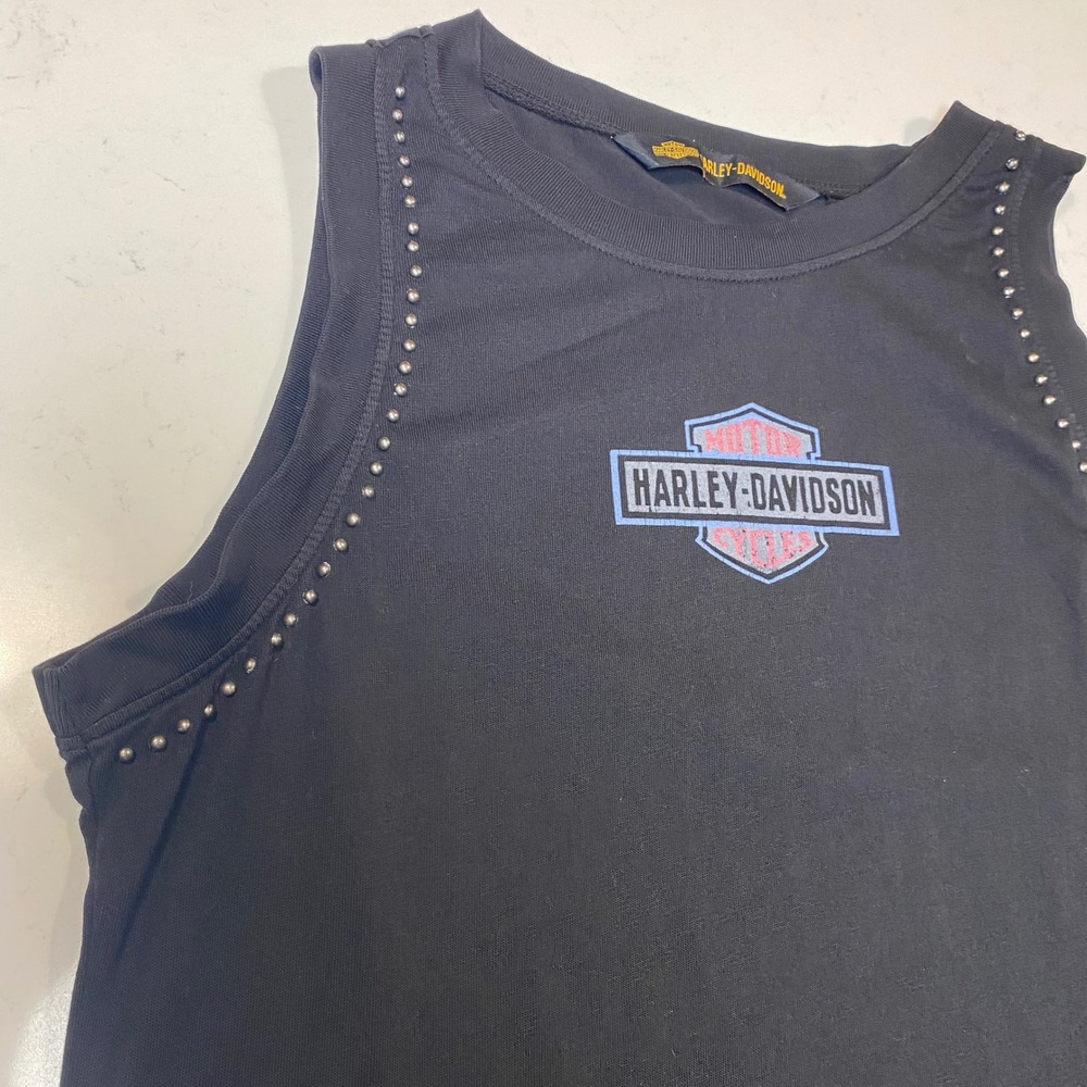 HARLEY-DAVIDSON Studded Muscle Tank Top XL Black Cotton Biker Americana Eagle - Picture 3 of 9